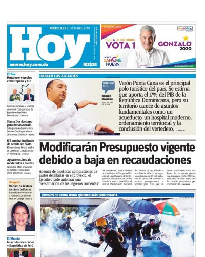 Portada Periódico Hoy, Miércoles 02 de Octubre, 2019