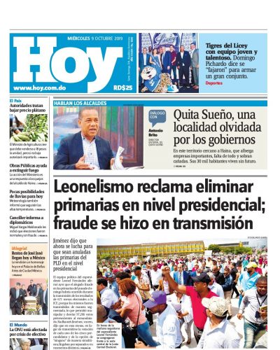 Portada Periódico Hoy, Miércoles 07 de Octubre, 2019