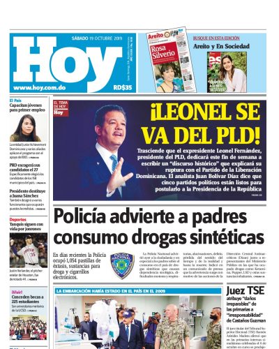 Portada Periódico Hoy, Sábado 19 de Octubre, 2019