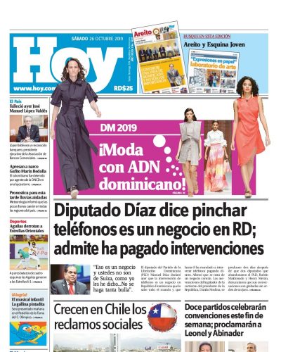 Portada Periódico Hoy, Sábado 26 de Octubre, 2019
