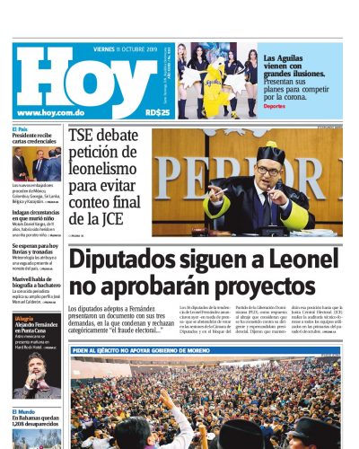 Portada Periódico Hoy, Viernes 09 de Octubre, 2019