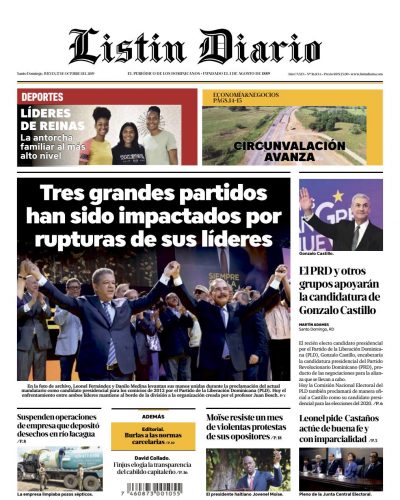 Portada Periódico Listín Diario, Jueves 17 de Octubre, 2019