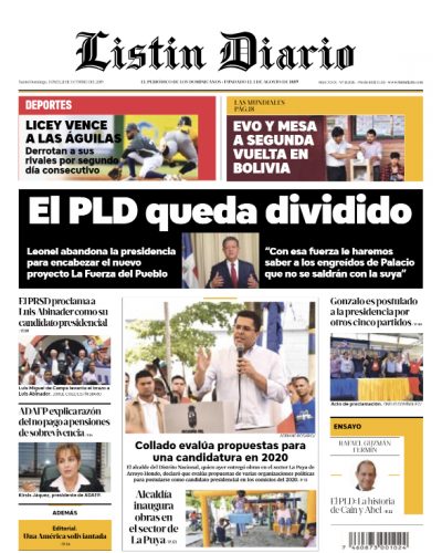 Portada Periódico Listín Diario, Lunes 21 de Octubre, 2019