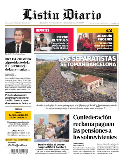 Portada Periódico Listín Diario, Sábado 19 de Octubre, 2019