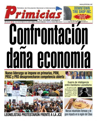 Portada Periódico Primicias, Domingo 13 de Octubre, 2019