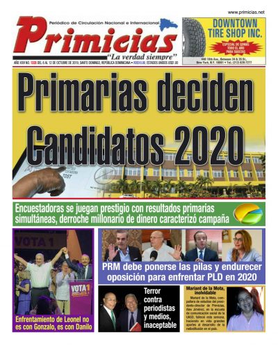 Portada Periódico Primicias, Lunes 05 de Octubre, 2019