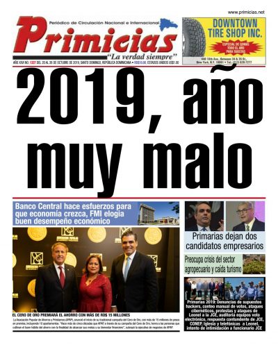 Portada Periódico Primicias, Lunes 21 de Octubre, 2019