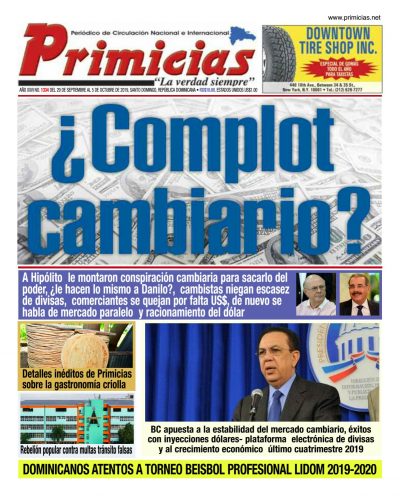 Portada Periódico Primicias, Lunes 30 de Septiembre, 2019