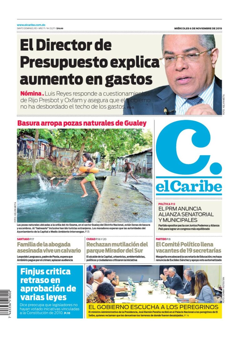 Portada Periódico El Caribe, Miércoles 06 de Noviembre, 2019
