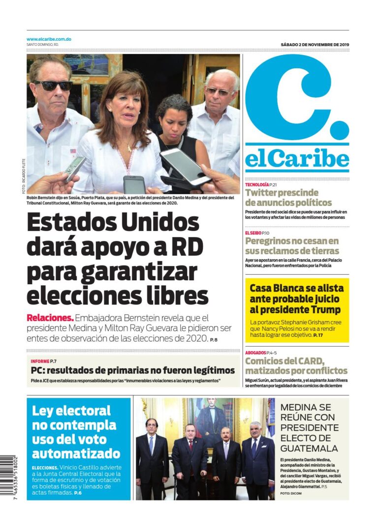 Portada Periódico El Caribe, Sábado 02 de Noviembre, 2019