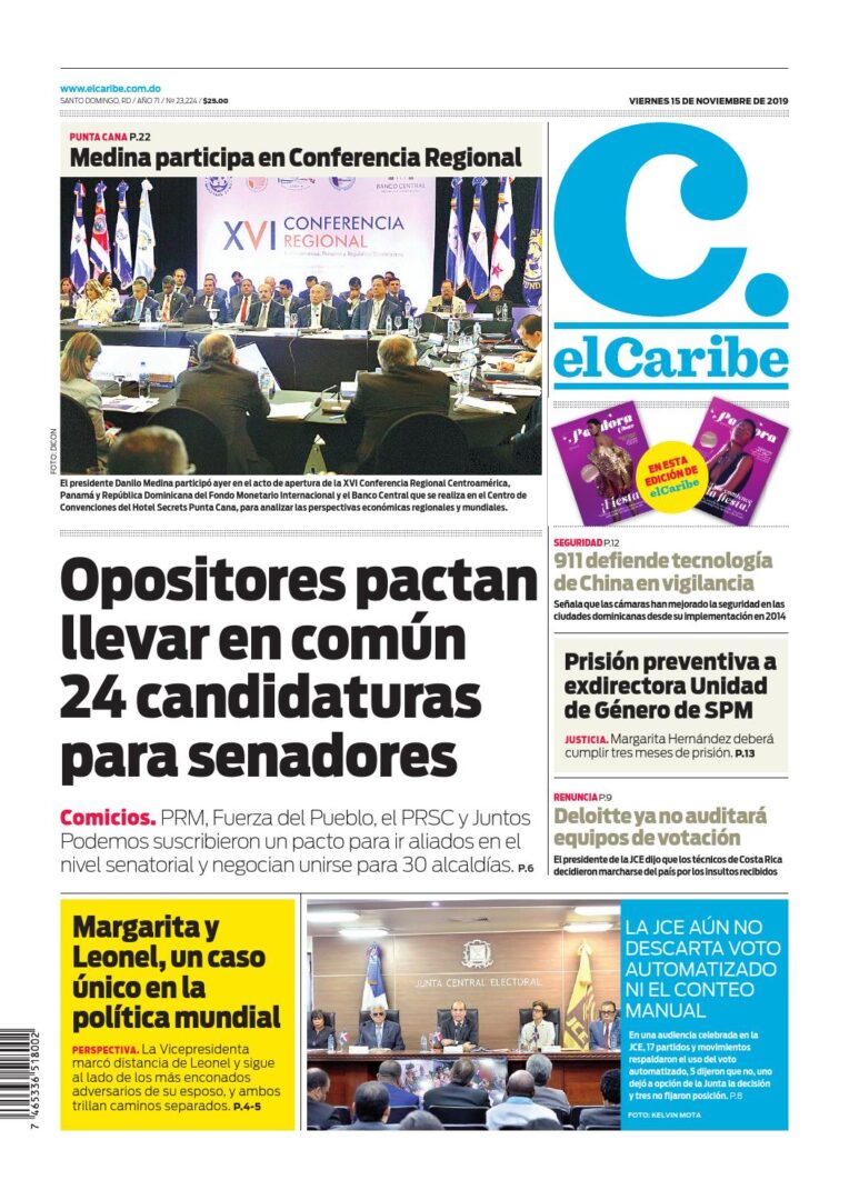 Portada Periódico El Caribe, Viernes 15 de Noviembre, 2019