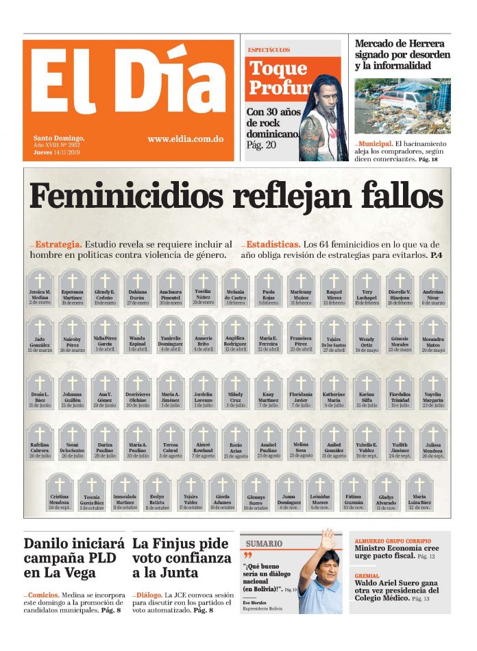 Portada Periódico El Día, Jueves 14 de Noviembre, 2019