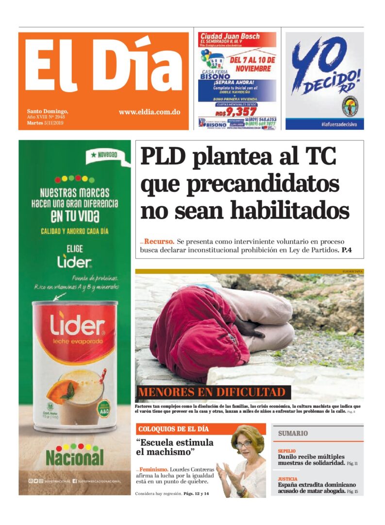 Portada Periódico El Día, Martes 05 de Noviembre, 2019