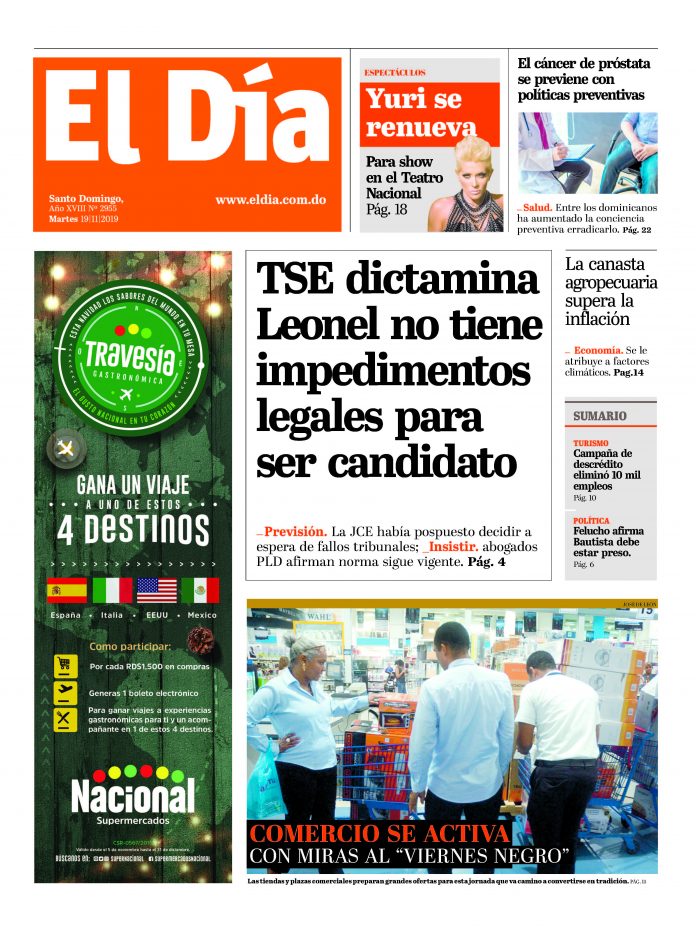 Portada Periódico El Día, Martes 19 de Noviembre, 2019