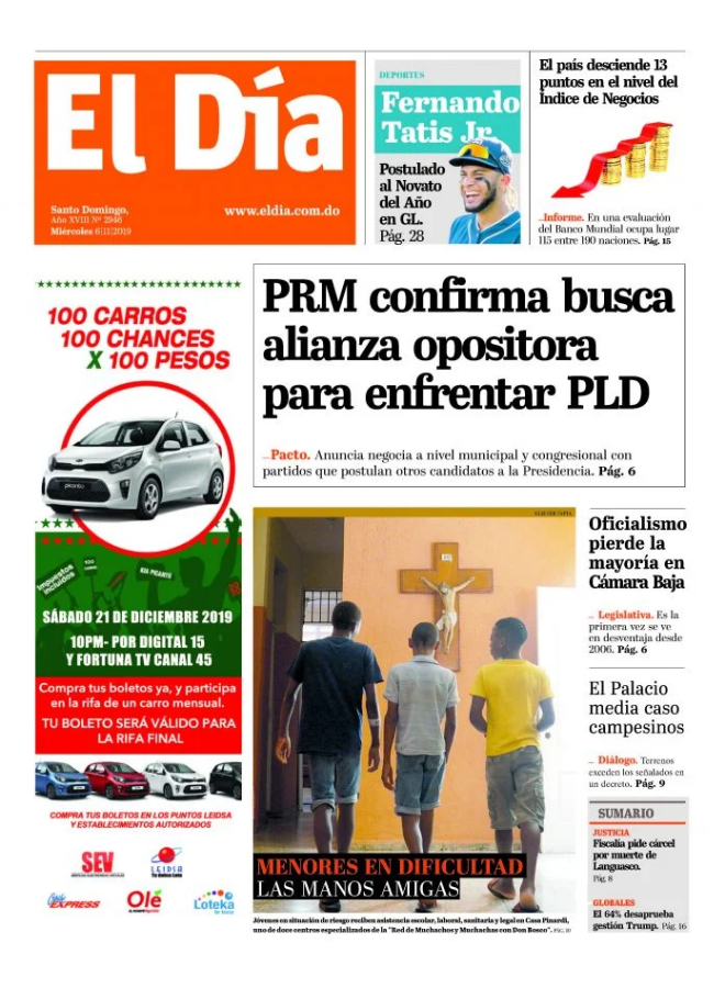 Portada Periódico El Día, Miércoles 06 de Noviembre, 2019