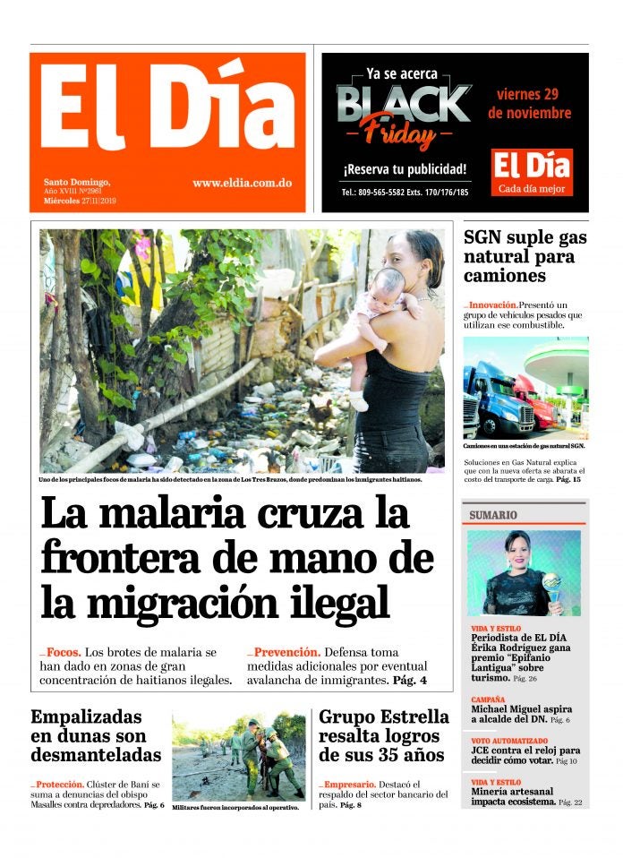 Portada Periódico El Día, Miércoles 27 de Noviembre, 2019