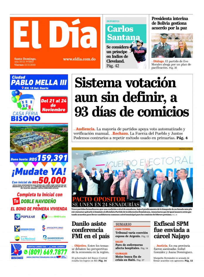 Portada Periódico El Día, Viernes 15 de Noviembre, 2019