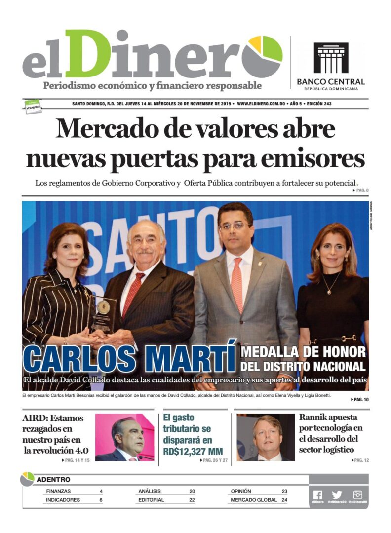 Portada Periódico El Dinero, Jueves 14 de Noviembre, 2019