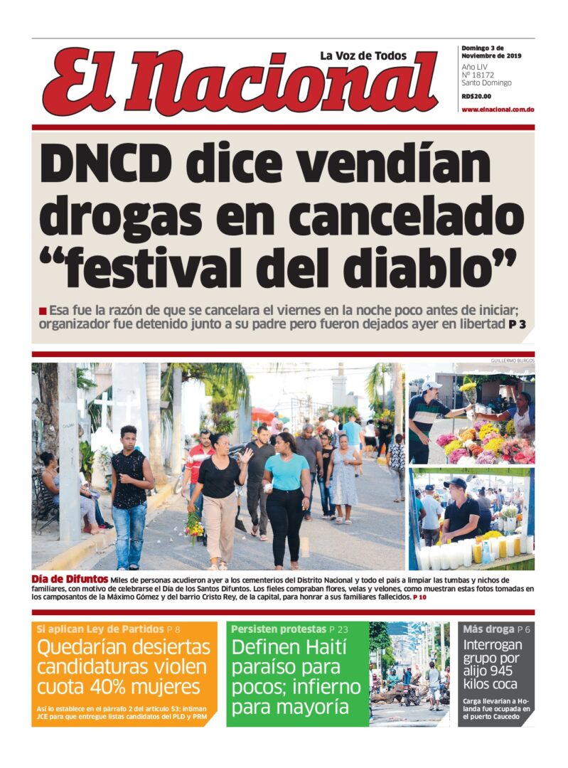 Portada Periódico El Nacional, Domingo 03 de Noviembre, 2019