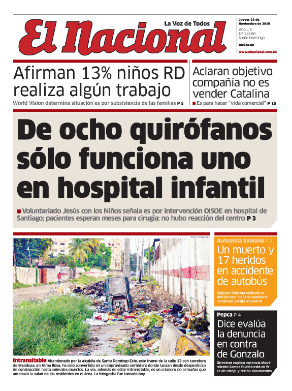 Portada Periódico El Nacional, Jueves 21 de Noviembre, 2019