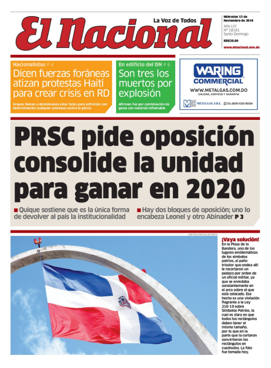Portada Periódico El Día, Jueves 14 de Noviembre, 2019