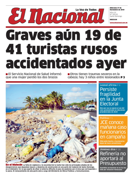 Portada Periódico El Nacional, Miércoles 27 de Noviembre, 2019