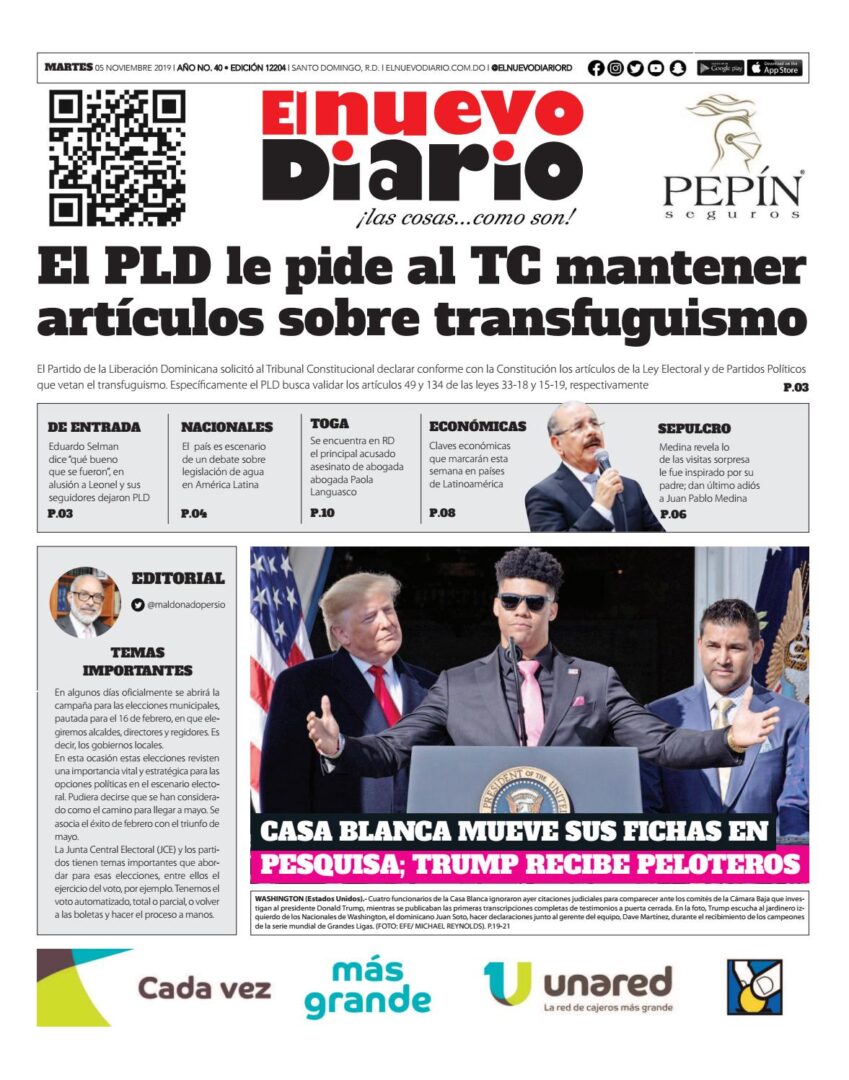 Portada Periódico El Nuevo Diario, Martes 05 de Noviembre, 2019
