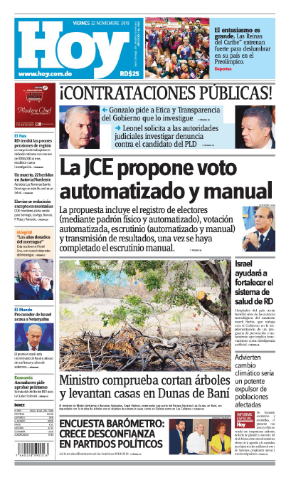 Portada Periódico Hoy, Viernes 22 de Noviembre, 2019
