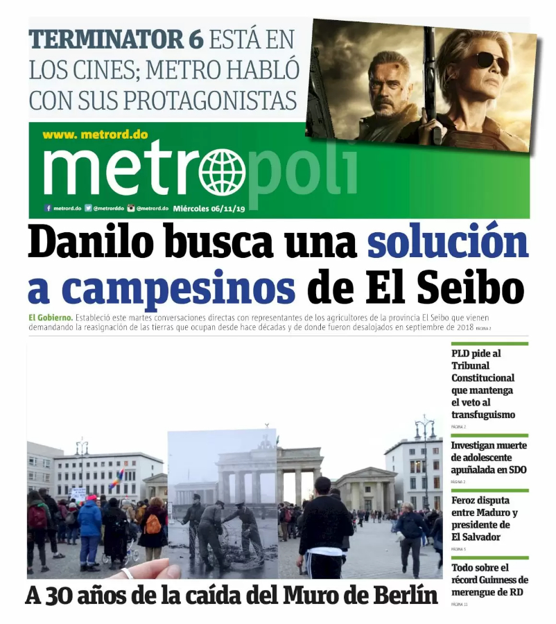 Portada Periódico Metro, Miércoles 06 de Noviembre, 2019