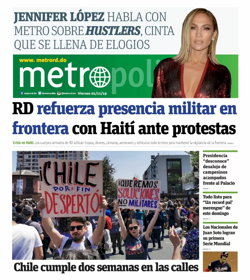 Portada Periódico Metro, Viernes 01 de Noviembre, 2019