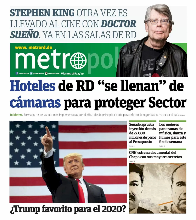 Portada Periódico Metro, Viernes 08 de Noviembre, 2019