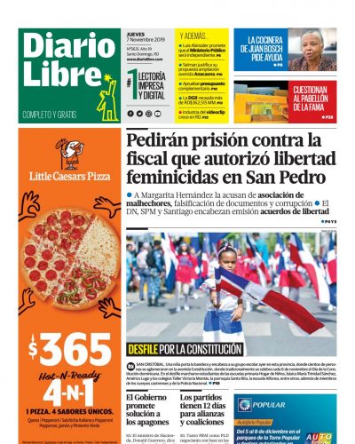 Portada Periódico Diario Libre, Jueves 07 de Noviembre, 2019
