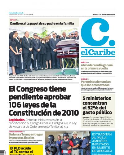 Portada Periódico El Caribe, Martes 05 de Noviembre, 2019