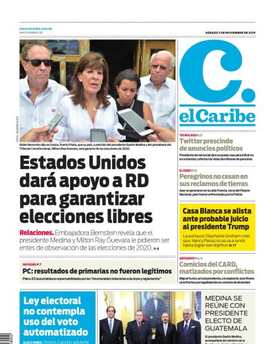 Portada Periódico El Caribe, Sábado 02 de Noviembre, 2019