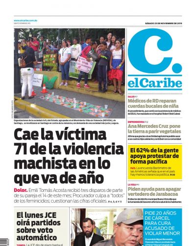 Portada Periódico El Caribe, Sábado 23 de Noviembre, 2019