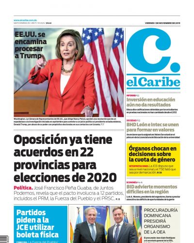 Portada Periódico El Caribe, Viernes 01 de Noviembre, 2019