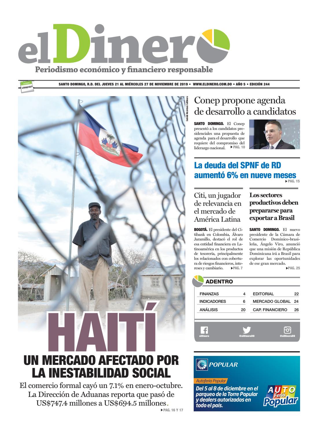 Portada Periódico El Dinero, Jueves 21 de Noviembre, 2019