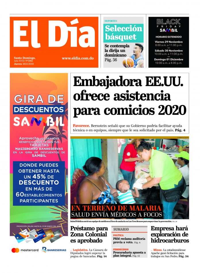 Portada Periódico El Día, Jueves 28 de Noviembre, 2019