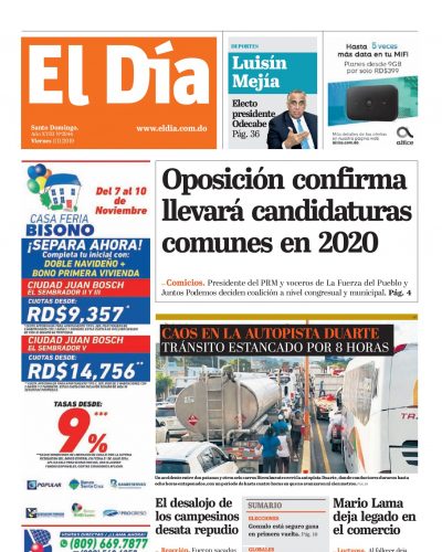 Portada Periódico El Día, Viernes 01 de Noviembre, 2019