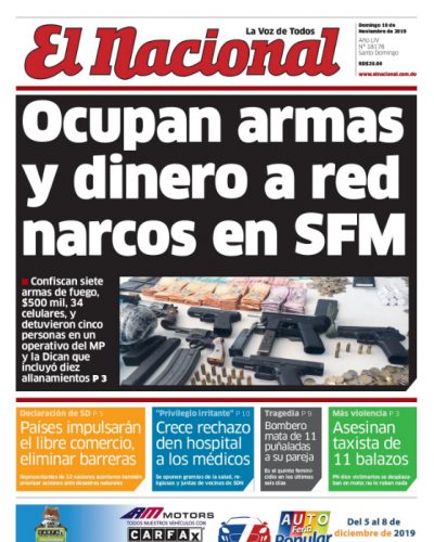 Portada Periódico El Nacional, Domingo 10 de Noviembre, 2019