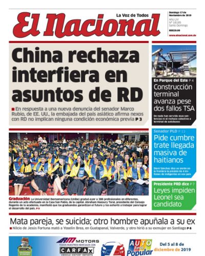 Portada Periódico El Nacional, Domingo 17 de Noviembre, 2019