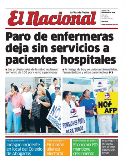 Portada Periódico El Nacional, Jueves 07 de Noviembre, 2019