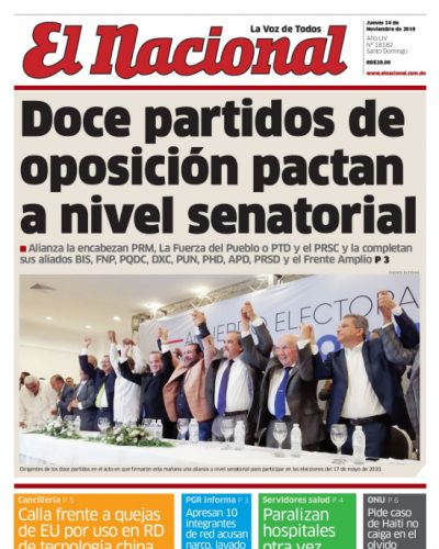 Portada Periódico El Nacional, Jueves 14 de Noviembre, 2019