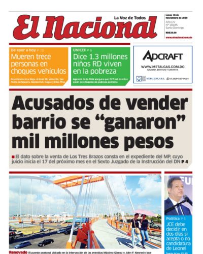 Portada Periódico El Nacional, Lunes 18 de Noviembre, 2019