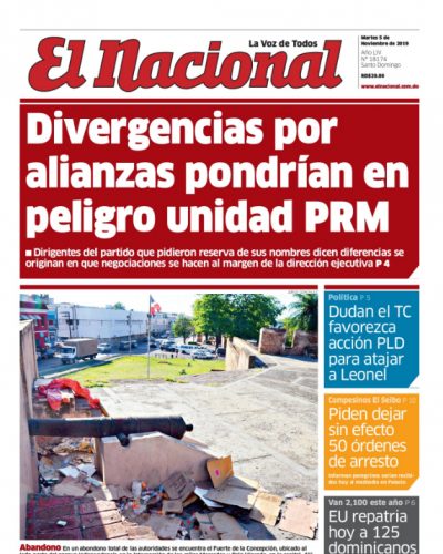 Portada Periódico El Nacional, Martes 05 de Noviembre, 2019