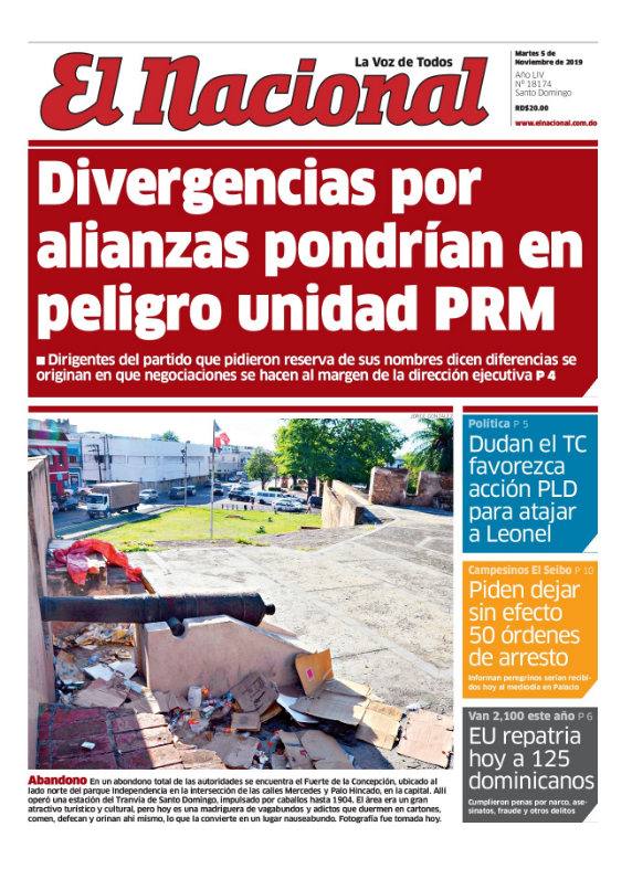 Portada Periódico El Nacional, Martes 05 de Noviembre, 2019
