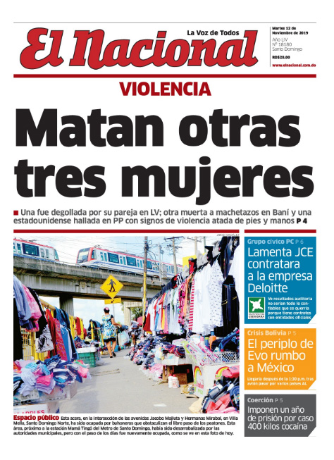 Portada Periódico El Nacional, Martes 12 de Noviembre, 2019