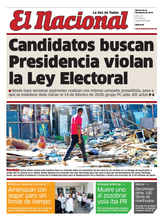 Portada Periódico El Nacional, Martes 26 de Noviembre, 2019