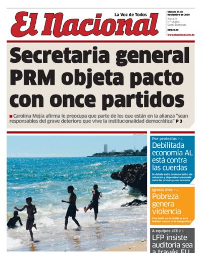 Portada Periódico El Nacional, Viernes 15 de Noviembre, 2019