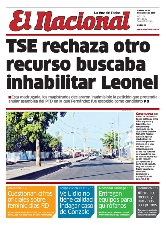 Portada Periódico El Nacional, Viernes 22 de Noviembre, 2019